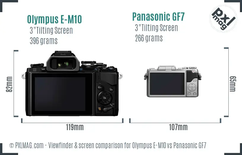 Olympus E-M10 vs Panasonic GF7 Screen and Viewfinder comparison