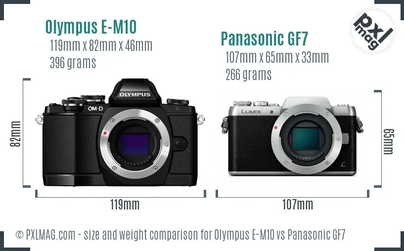 Olympus E-M10 vs Panasonic GF7 size comparison