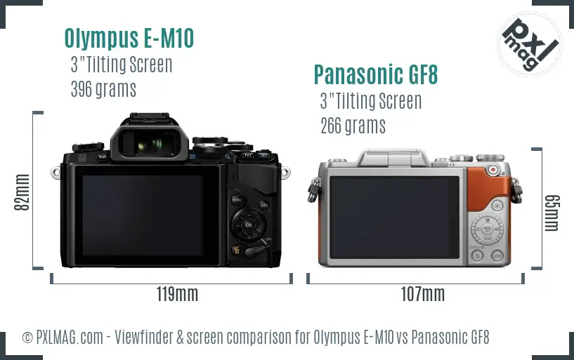 Olympus E-M10 vs Panasonic GF8 Screen and Viewfinder comparison