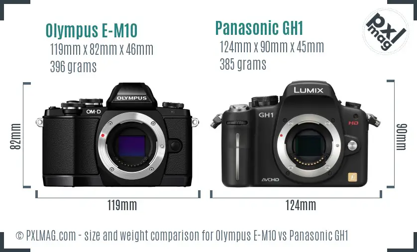 Olympus E-M10 vs Panasonic GH1 size comparison