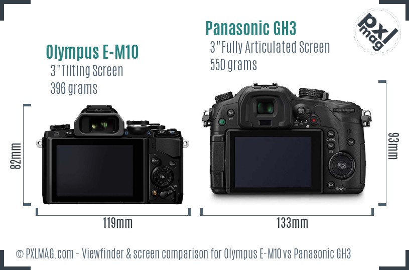 Olympus E-M10 vs Panasonic GH3 Screen and Viewfinder comparison