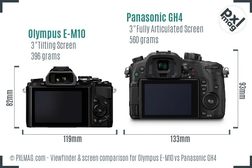 Olympus E-M10 vs Panasonic GH4 Screen and Viewfinder comparison