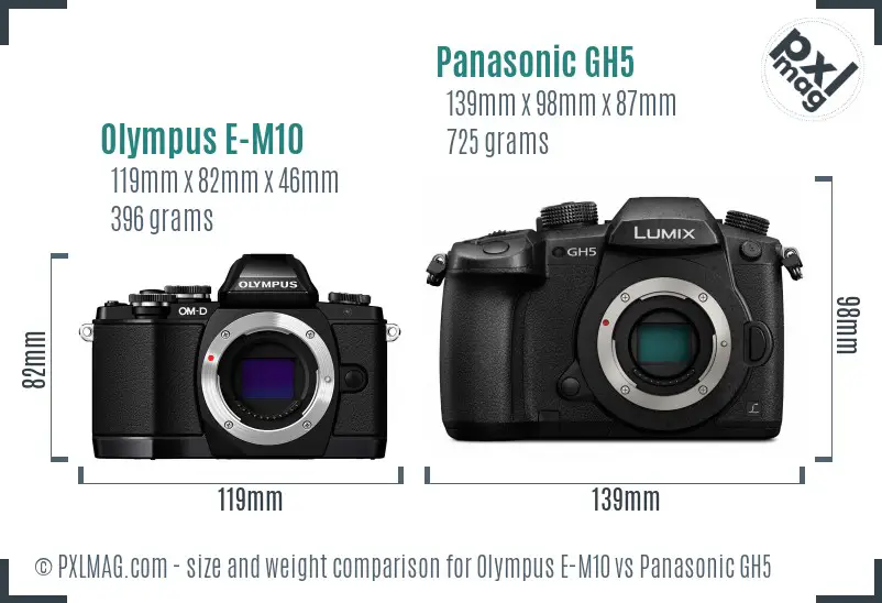 Olympus E-M10 vs Panasonic GH5 size comparison