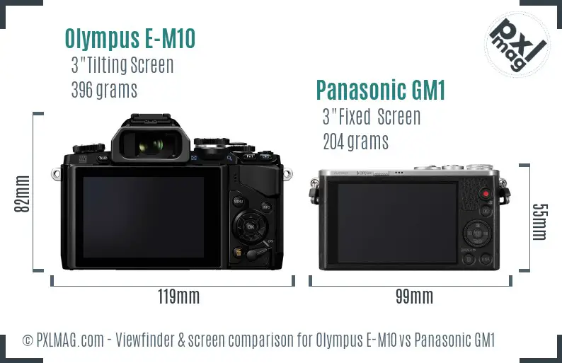 Olympus E-M10 vs Panasonic GM1 Screen and Viewfinder comparison