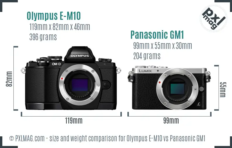 Olympus E-M10 vs Panasonic GM1 size comparison