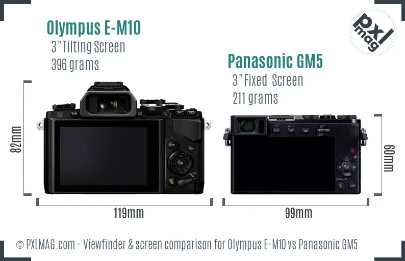 Olympus E-M10 vs Panasonic GM5 Screen and Viewfinder comparison