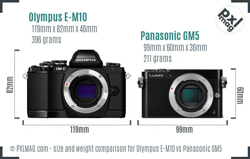 Olympus E-M10 vs Panasonic GM5 size comparison