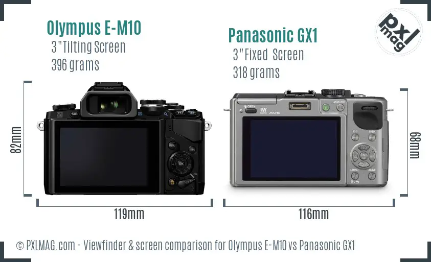 Olympus E-M10 vs Panasonic GX1 Screen and Viewfinder comparison