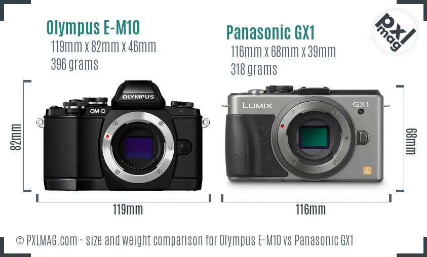 Olympus E-M10 vs Panasonic GX1 size comparison