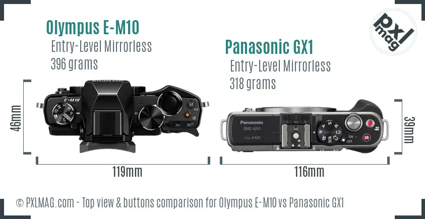 Olympus E-M10 vs Panasonic GX1 top view buttons comparison