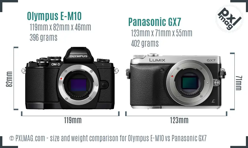 Olympus E-M10 vs Panasonic GX7 size comparison