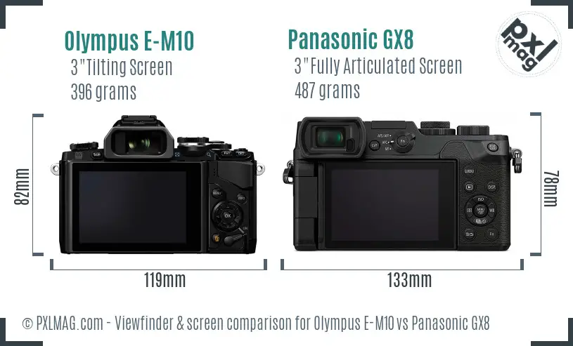 Olympus E-M10 vs Panasonic GX8 Screen and Viewfinder comparison