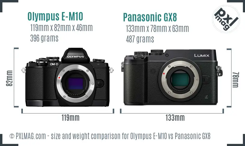 Olympus E-M10 vs Panasonic GX8 size comparison