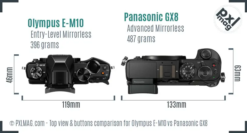 Olympus E-M10 vs Panasonic GX8 top view buttons comparison