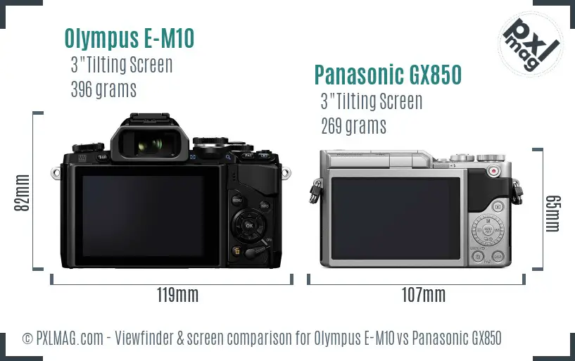 Olympus E-M10 vs Panasonic GX850 Screen and Viewfinder comparison