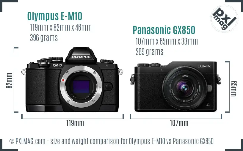 Olympus E-M10 vs Panasonic GX850 size comparison