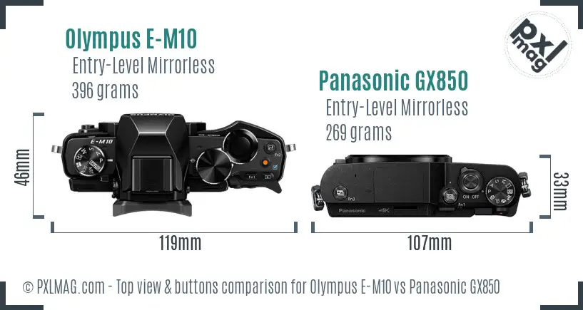 Olympus E-M10 vs Panasonic GX850 top view buttons comparison