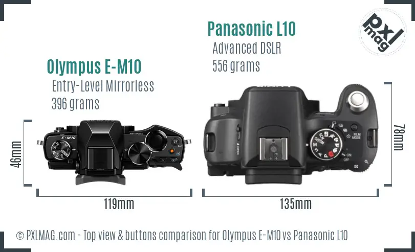 Olympus E-M10 vs Panasonic L10 top view buttons comparison