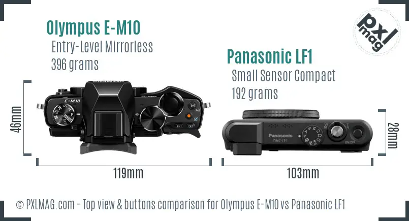 Olympus E-M10 vs Panasonic LF1 top view buttons comparison