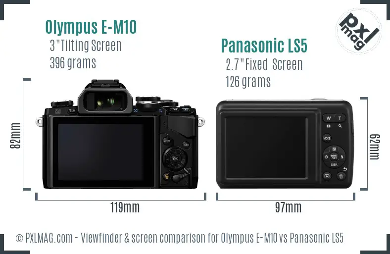 Olympus E-M10 vs Panasonic LS5 Screen and Viewfinder comparison