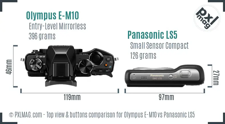 Olympus E-M10 vs Panasonic LS5 top view buttons comparison