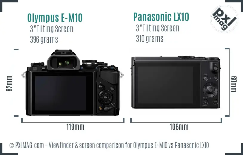 Olympus E-M10 vs Panasonic LX10 Screen and Viewfinder comparison