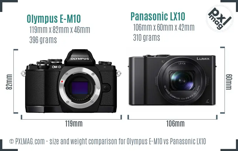 Olympus E-M10 vs Panasonic LX10 size comparison