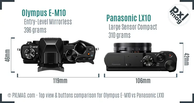 Olympus E-M10 vs Panasonic LX10 top view buttons comparison