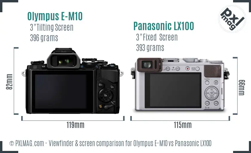 Olympus E-M10 vs Panasonic LX100 Screen and Viewfinder comparison