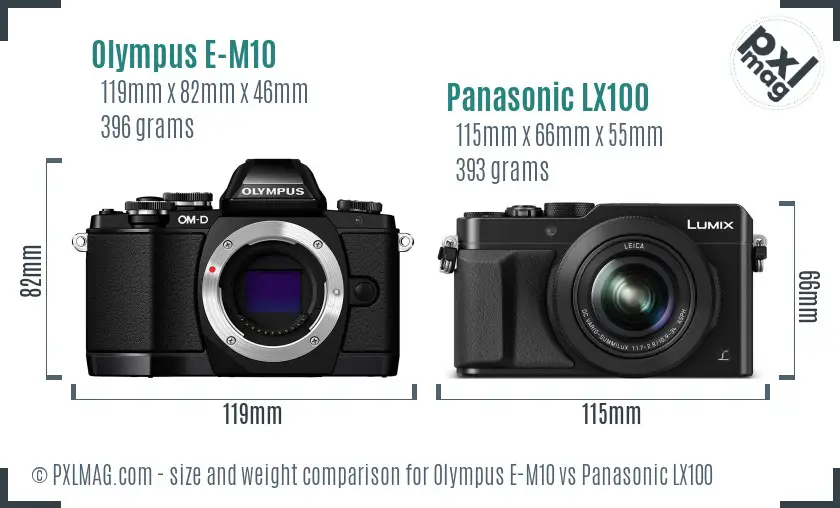 Olympus E-M10 vs Panasonic LX100 size comparison