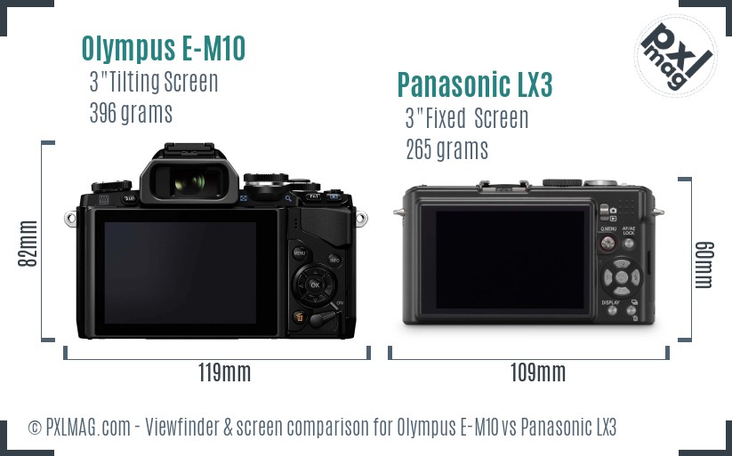 Olympus E-M10 vs Panasonic LX3 Screen and Viewfinder comparison