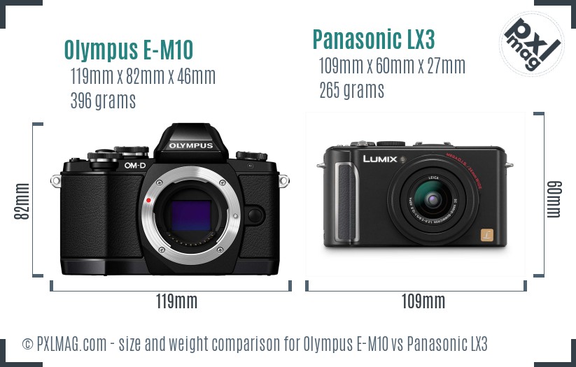 Olympus E-M10 vs Panasonic LX3 size comparison