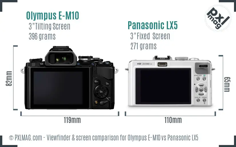 Olympus E-M10 vs Panasonic LX5 Screen and Viewfinder comparison Olympus E-M10 vs Panasonic LX5 Screen and Viewfinder comparison