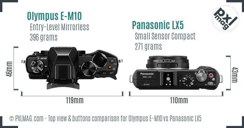 Olympus E-M10 vs Panasonic LX5 top view buttons comparison Olympus E-M10 vs Panasonic LX5 top view buttons comparison
