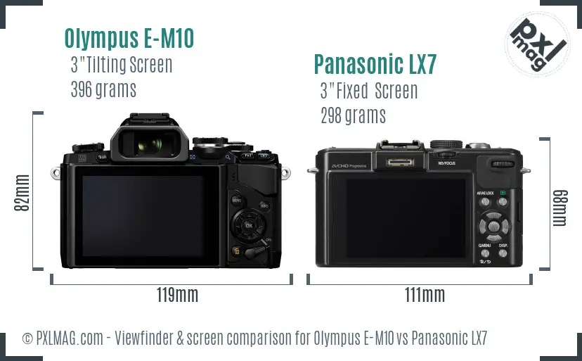 Olympus E-M10 vs Panasonic LX7 Screen and Viewfinder comparison
