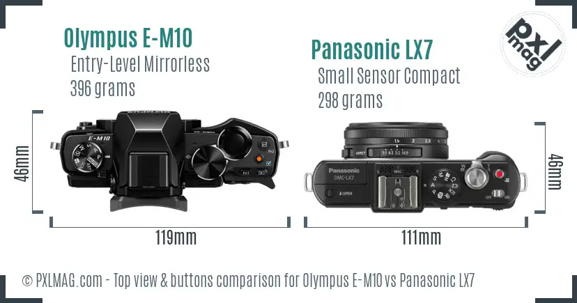 Olympus E-M10 vs Panasonic LX7 top view buttons comparison