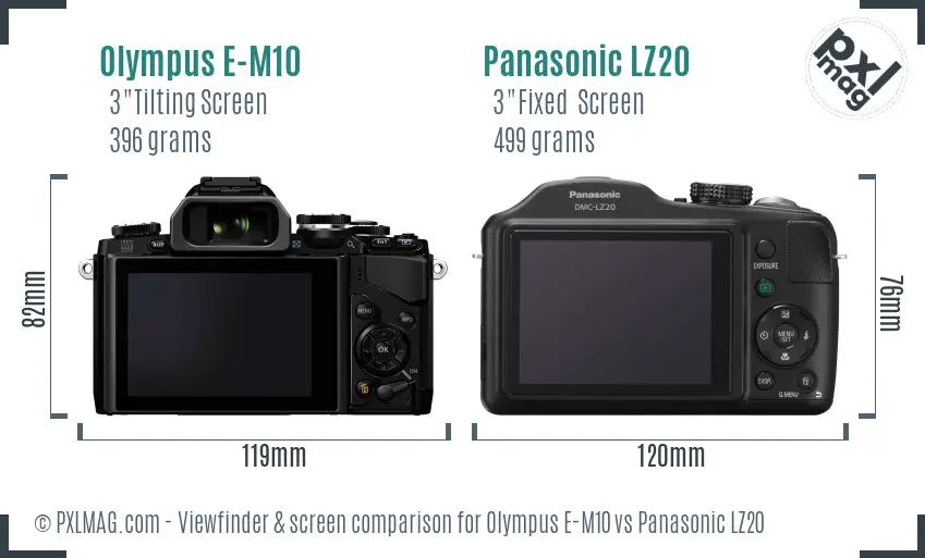 Olympus E-M10 vs Panasonic LZ20 Screen and Viewfinder comparison