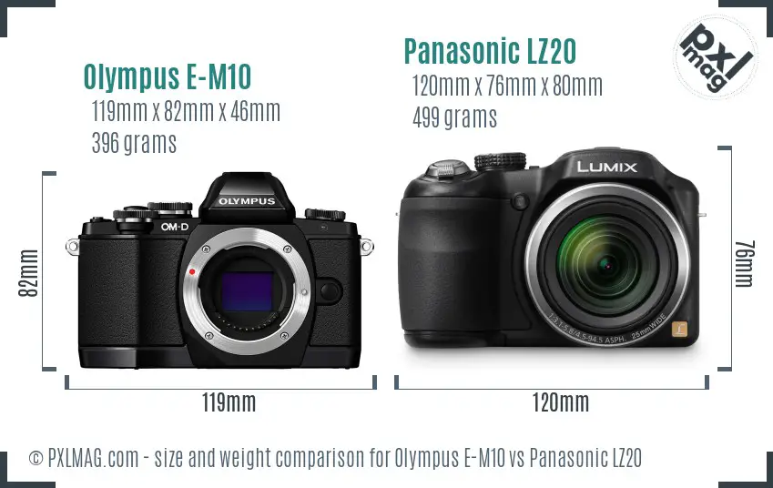 Olympus E-M10 vs Panasonic LZ20 size comparison