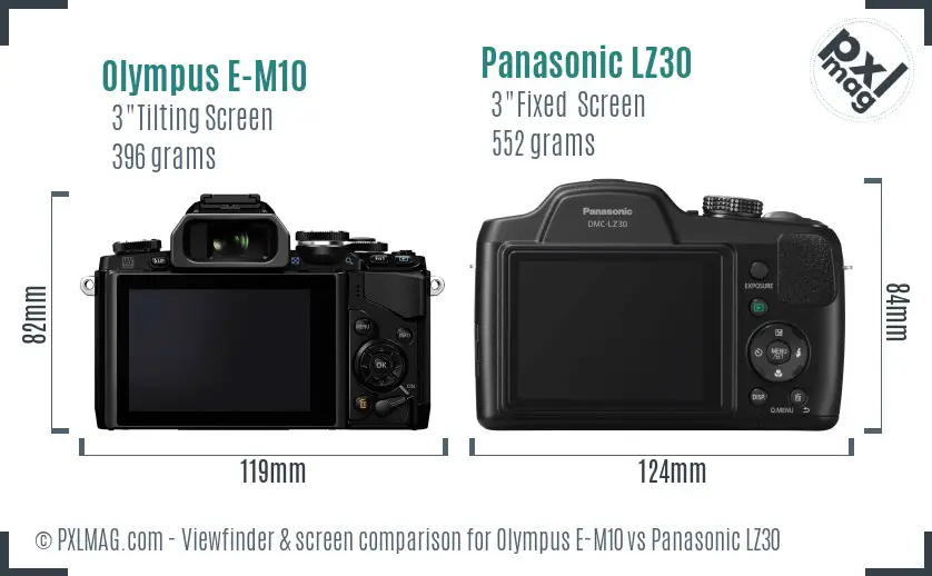 Olympus E-M10 vs Panasonic LZ30 Screen and Viewfinder comparison