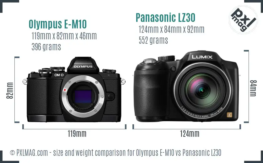 Olympus E-M10 vs Panasonic LZ30 size comparison