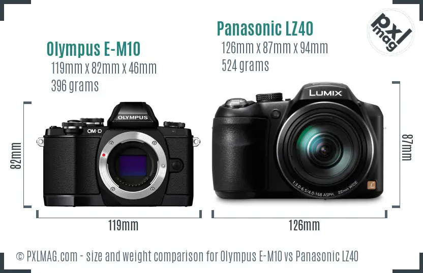 Olympus E-M10 vs Panasonic LZ40 size comparison