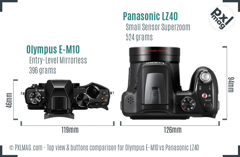 Olympus E-M10 vs Panasonic LZ40 top view buttons comparison