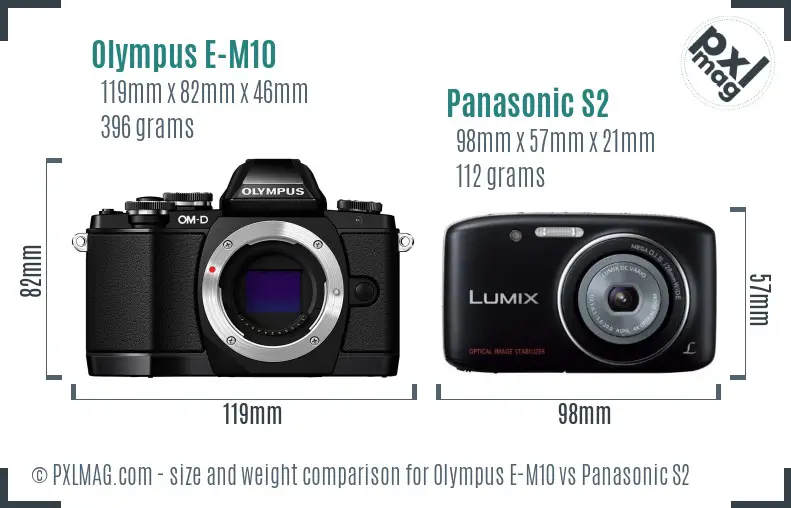 Olympus E-M10 vs Panasonic S2 size comparison