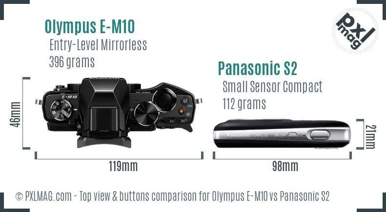 Olympus E-M10 vs Panasonic S2 top view buttons comparison