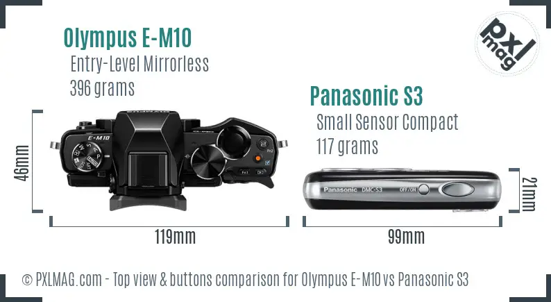 Olympus E-M10 vs Panasonic S3 top view buttons comparison