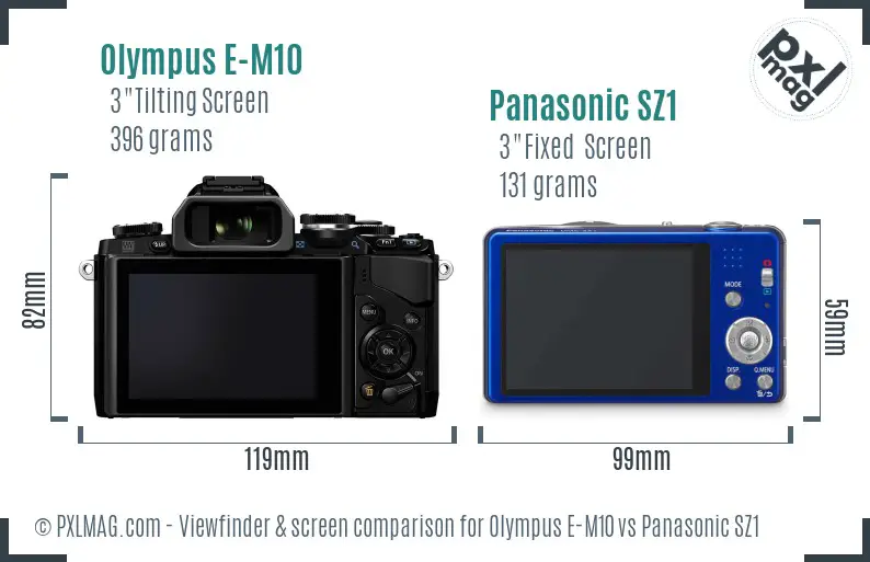 Olympus E-M10 vs Panasonic SZ1 Screen and Viewfinder comparison