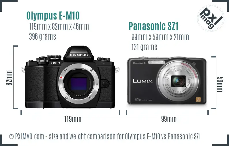 Olympus E-M10 vs Panasonic SZ1 size comparison