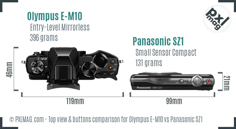 Olympus E-M10 vs Panasonic SZ1 top view buttons comparison