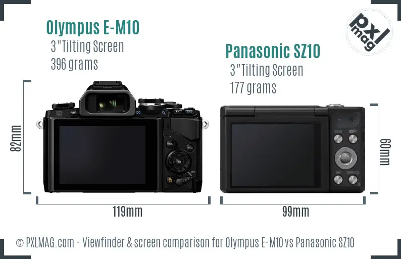 Olympus E-M10 vs Panasonic SZ10 Screen and Viewfinder comparison