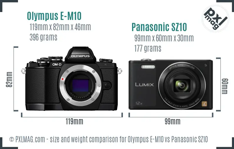 Olympus E-M10 vs Panasonic SZ10 size comparison